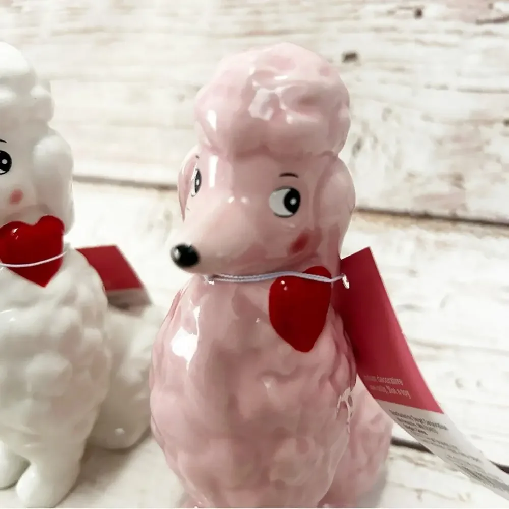 TARGET Spritz Valentine's Day Ceramic Poodle Figurines Pink and White Set